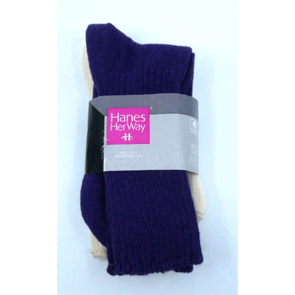Vintage 1994 Hanes Her Way Fashion Casual Cuff Crew Socks 2 Pairs Purple & Cream